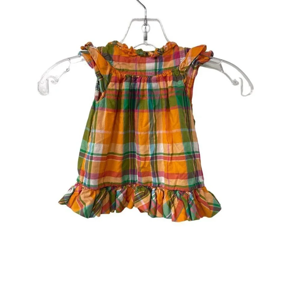 Ralph Lauren Girl Plaid Peasant Fall Dress Orange Green Mustard Girls Size 9M